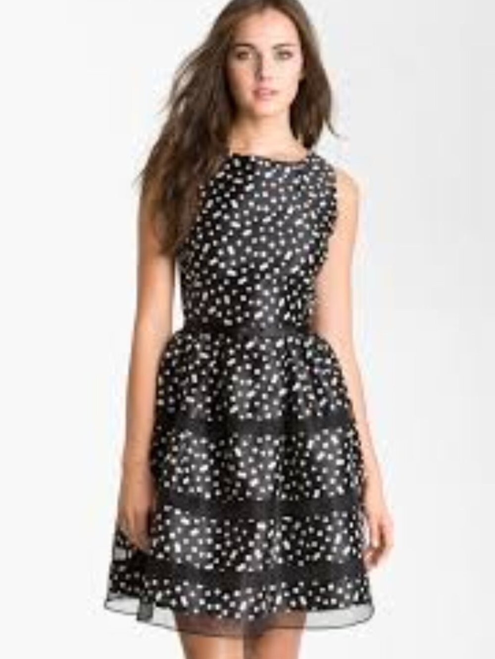 Taylor Taffeta Fit-and-Flare Dress, Black & White Polka Dot 6